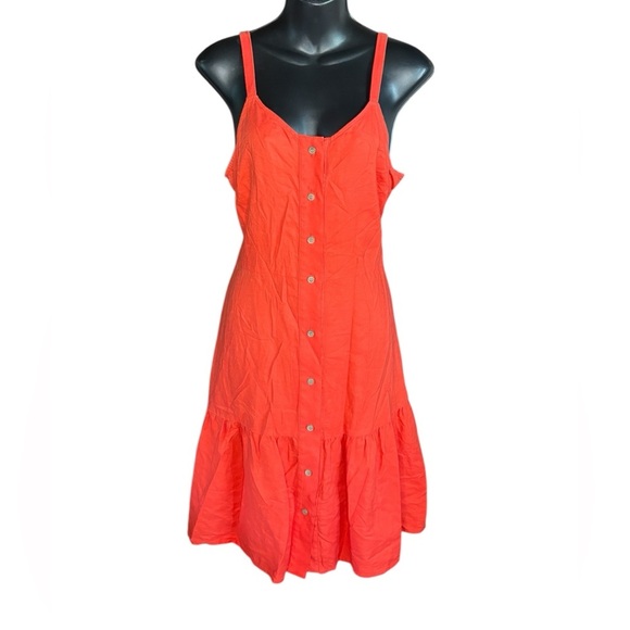LOFT women’s bright Orange Spaghetti strap Sundress with Flounce sz M preloved - Picture 1 of 7